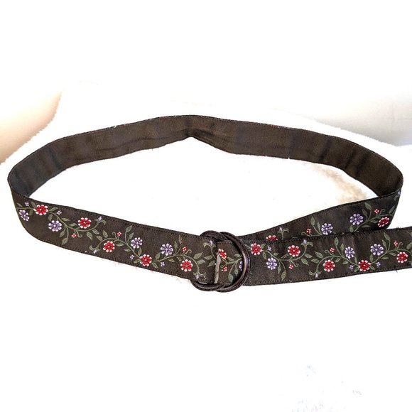 Eddie Bauer Floral Ribbon Belt with Leather Buckles - Picture 1 of 3